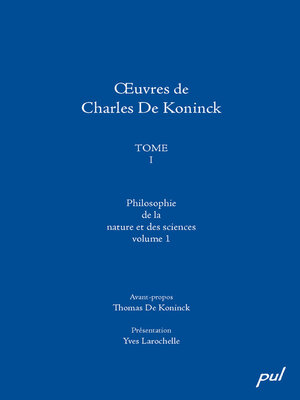 cover image of Œuvres de Charles De Koninck, Tome I. Volume 1